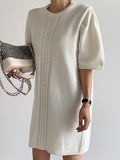 Amfeov Elegant Short-sleeved Knitted White Short Dress