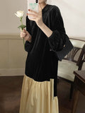 Amfeov Loose Long-sleeved Split-joint Velvet Dress