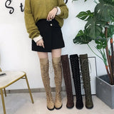 Amfeov New Sexy Ladies Lace-up Over The Knee Boots Womens Plus Size Boots Shoes for Women Motorcycle Boots Winter Boots Punk Shoes998