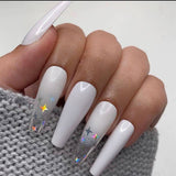 Amfeov Nail Inspo 2024 Summer 24Pcs/Box Long French False Nail Ballerina Fake Nails Pink Butterfly Pattern Square Nail Decal False Nails Press On Nail Tips