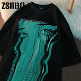 Amfeov Ulzzang Aesthetic T-shirt Oversized Women Tshirt Printing Harajuku 2024 Summer White Drawing Short Sleeve O-neck Tops clothes