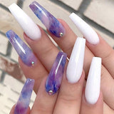 Amfeov Nail Inspo 2024 Summer 24Pcs/Box Long French False Nail Ballerina Fake Nails Pink Butterfly Pattern Square Nail Decal False Nails Press On Nail Tips