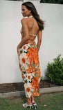 Amfeov Exclusive Women’s V-Neck Halter Backless Maxi Dress with High Split Hemline