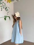 Amfeov Loose Versatile A-Line Sleeveless Denim Dress