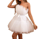 Amfeov white dress Summer Sweet Cake Skirt Design Mini Party Sexy Hot Girl Dress