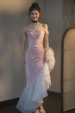 ribbons galore dress to impress Pink off-Shoulder Engagement Dress Fishtail Toast Dress Bride 2024 New Annual Meeting Small Host Evening Dress