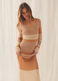 2024 fall fashion trends Long Contrast Color off-Shoulder Cut-out Beach Long Sleeve Knitted Striped Dress Women