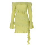 pink dress Hot Selling 2024 Autumn New Fashion off-Shoulder Ruffled Flare Sleeve Ribbon Dress