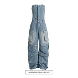 birthday outfits 2024 Autumn New Hot Girl Style Multi-Pocket Jumpsuit Slimming Tube Top Tooling Denim Jumpsuit Women's Fashion