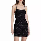 college halloween costume ideas Women's Shiny Velvet Sequin Low round Neck Tight Dress Short Pompom Dress