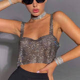 Onemillionlucky birthday outfits Women's Hot Metal Diamond Strap Sexy Party Nightclub Sweet and Spicy Rhinestone Top