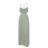 dress Summer New Satin Solid Color Sling Dress Women's Sexy Hollow Backless Inner Dress