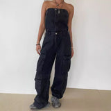 birthday outfits Retro Jeans Women's Hot Girl Outer Wear Jumpsuit Niche Design Two-Color Straight Overalls