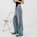 2000s fashion American-Style High Street Washed Vintage Jeans Women's Summer New High-Grade Spray-Dyed Graffiti Straight Wide-Leg Mop Pants