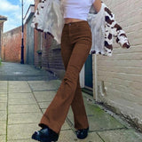 Amfeov 90s Streetwear Low Waist Brown Denim Pants Indie Aesthetics Slim Straigh Long Y2K Jeans Vintage Trousers Skater Clothes