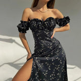 Onemillionlucky indie dress to impress 2024 Summer New Women's Clothing Sexy Elegant Fashion off-the-Shoulder Mid-Length Floral Dress