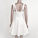 white dress 2024 Summer Sweet Lace Bow White Bandage Dress a Swing Birthday Stretch Women's Clothing