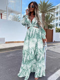 Amfeov Women Wear Spring Long Printed V-neck Long Sleeve Elegant Dress