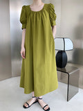 Amfeov Puff Sleeve Mid Length Dress Loose Slimming A line Dress