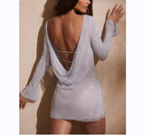 music video dress to impress Sexy Women's New Backless Bell Sleeve Long Sleeve Sexy See-through Mini Skirt