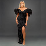 Am0527 Ruffled V-neck Sequined Long Dress Ladies Banquet Evening Dress Dress Women's Party Dresses