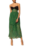 Amfeov Women Clothing Sexy Suspenders Lace Green Hollow Out Cutout Holiday Mopping Maxi Dress