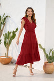 Amfeov V neck High Waist Tiered Dress Maxi Dress Casual Vacation Travel Dress