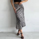 outfit inspo Satin Skirt Sexy Leopard Print Maxi Skirt High Waist Elastic Silky Maxi Skirt