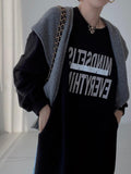 Amfeov Simple Letter Print Denim Splt-joint Long Sleeve Sweatshirt Dress