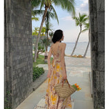 Amfeov-Thailand Seaside Beach Skirt Sanya Photography Slip Dress Women's Summer Back Bow Backless Dress Vacation Style