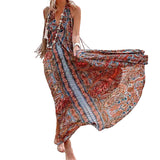 Amfeov Women Clothing Spring Summer Arrival Printing V-neck Halter Bohemian Maxi Dress