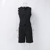 Onemillionlucky business casual women outfits chic Vest Vest Suit 2024 Spring and Summer V-neck Single-Breasted Vest + Straight Suit Shorts Suit