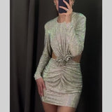 Onemillionlucky music video dress to impress Sexy Women's New Sexy round Neck Backless Rhinestone Slim Skirt