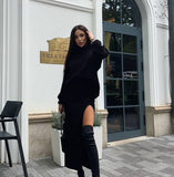 men’s fall fashion 2024 Hot Sale Autumn and Winter New Turtleneck Loose Pullover Top Split Sexy Long Skirt Two-Piece Set