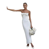 white dress New Light Wedding Dress Simple White Sexy Fashion Strapless Bow Bridal Backless Dress 2024 Summer