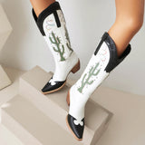 40-43 plus Size Autumn and Winter Women's Boots Fashionable Embroidered Rivet Color Block Heel High Boots H705