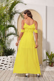 Amfeov Chiffon Long Rhinestone Strip Strap Ruffle Sleeve Maxi Dress