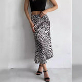 outfit inspo Satin Skirt Sexy Leopard Print Maxi Skirt High Waist Elastic Silky Maxi Skirt