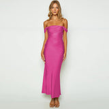 pink dress Evening Dress Women's Satin Elegant off-Shoulder One-Step Dress Bridesmaid Dress Dress