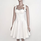 white dress 2024 Summer Sweet Lace Bow White Bandage Dress a Swing Birthday Stretch Women's Clothing