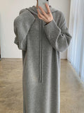 Amfeov Loose Long Split-side Hooded Knit Dress