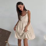 pink dress Summer New Sexy Hot Girl Sling Dress Salt Vacation Loose Cotton Linen A- line Skirt