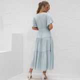 Amfeov Summer Arrival Women Clothes Sexy V-neck Long Patchwork Dress