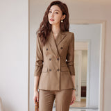 retail worker dress to impress Business Wear Pants Women's Long-Sleeved Commuter Formal Wear British Style Double-Breasted Fashion Temperament Casual Professional Suit Workwear