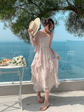 Amfeov-Lady Beach Sanya Beach Skirt Pink Suspender Skirt Seaside Holiday Dress Women's Summer Chiffon Super Fairy Female Dress