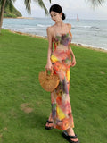 Amfeov-Oil Painting Summer Retro Beautiful Beach Vest Dress