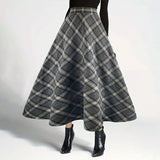 Onemillionlucky outfit inspo fall Women's Autumn and Winter Plaid Woolen Skirt Thickened Retro plus Size A- line Skirt High Waist Long Dance Skirt Women's Skirt