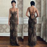 Onemillionlucky Sling Collar Sexy Backless Leopard Print Dress 2024 Summer New Hot Girl Slim Dress