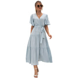 Amfeov Summer Arrival Women Clothes Sexy V-neck Long Patchwork Dress