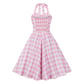 avant garde dress to impress Women's Hot Selling Summer Waist-Tight Sweet Halter Suspender Skirt Barbie Pink Plaid Dress 3299